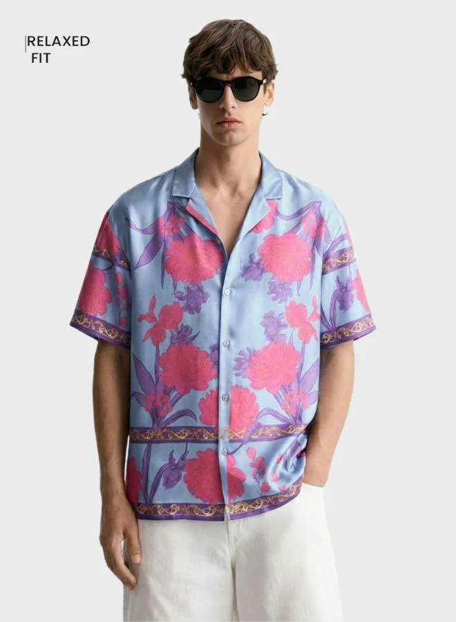 The Indian Garage Co Men Relaxed Fit Printed Cuban Collar Half Sleeves Shirt